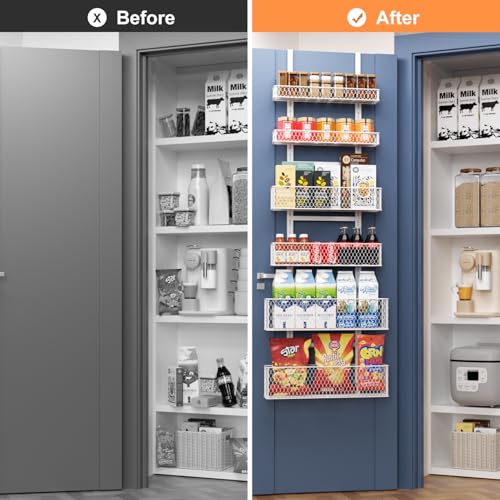 6-Tier Over The Door Pantry Organizer,Hanging Spice Rack,Grid Basket,White - My Kitchen Products