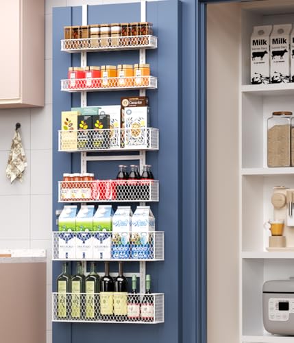 6-Tier Over The Door Pantry Organizer,Hanging Spice Rack,Grid Basket,White