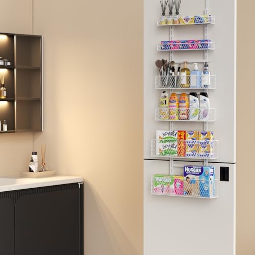 6-Tier Over The Door Pantry Organizer,Hanging Spice Rack,Grid Basket,White - My Kitchen Products