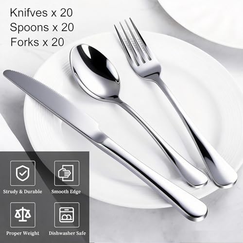 60-Piece Silverware Set for 20 - Stainless Steel Flatware Cutlery Set, Mirror Polished Flatware Set Include Forks Spoons Knives for Home Wedding Restaurant, Dishwasher Safe, Silver, 60 PCS - My Kitchen Products