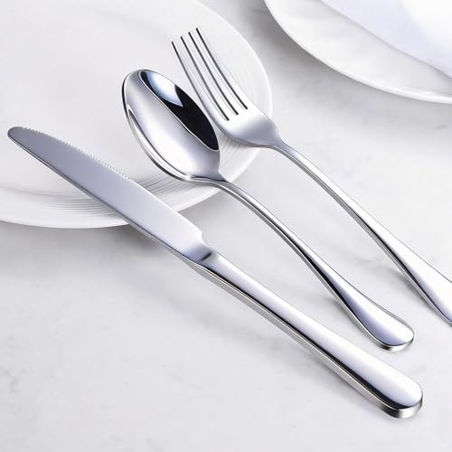 60-Piece Silverware Set for 20 - Stainless Steel Flatware Cutlery Set, Mirror Polished Flatware Set Include Forks Spoons Knives for Home Wedding Restaurant, Dishwasher Safe, Silver, 60 PCS - My Kitchen Products
