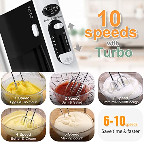 600W Electric Hand Mixer Kitchen Handheld Mixer 10 Speed Powerful with Turbo for Baking Cake Lightweight & Personal Electric Mixer with Egg Baking Beaters Dough Hooks, Whipping Mixing Cookies - My Kitchen Products