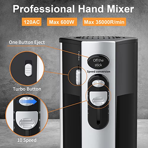 600W Electric Hand Mixer Kitchen Handheld Mixer 10 Speed Powerful with Turbo for Baking Cake Lightweight & Personal Electric Mixer with Egg Baking Beaters Dough Hooks, Whipping Mixing Cookies - My Kitchen Products