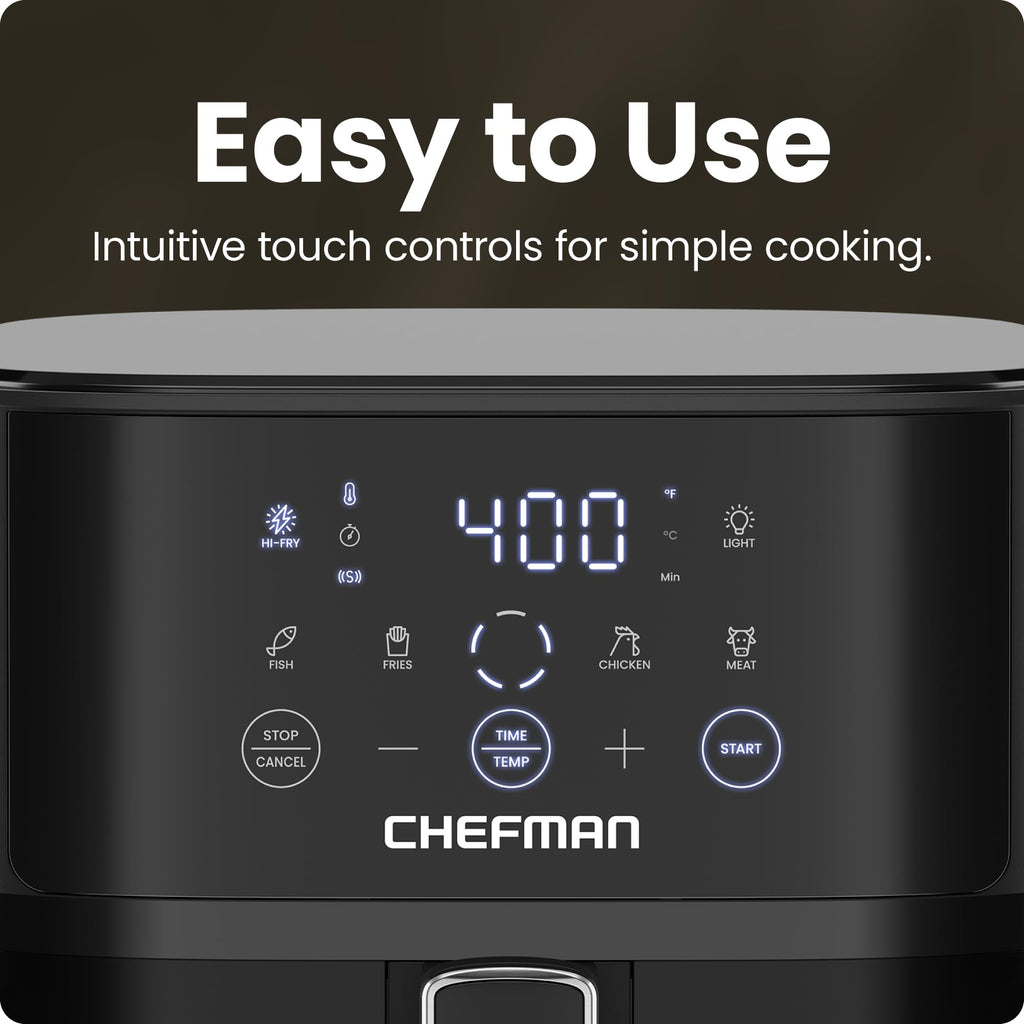 Chefman Air Fryer – 6 QT Compact Airfryer for Quick & Easy Meals, Features Hi-Fry Technology for Extra Crisp, Easy-View Window, Touch Controls with 4 Presets, Nonstick & Dishwasher Safe Basket - Black