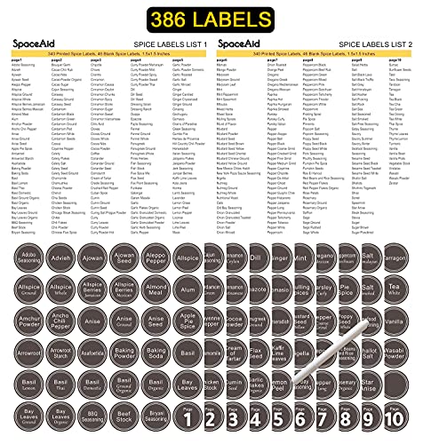 SpaceAid Spice Rack Organizer with 28 Spice Jars, 386 Spice Labels, Chalk Marker and Funnel Set for Cabinet, Countertop, Pantry, Cupboard or Door & Wall Mount - 28 Jars, 13.4" W × 10.8" H, Black