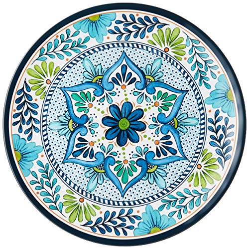 Talavera Melamine 12-Piece Dinnerware Set – Multicolored Plates and Bowls for 4, Spanish Tile-Inspired, Durable, Lightweight, Shatterproof, Dishwasher Safe, Indoor Outdoor Tableware
