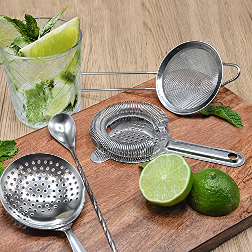 TheBarsentials Cocktail Strainer Set Stainless Steel Bar Tools with Stirring Spoon - Hawthorne, Julep, & Fine-Mesh Sifter for Drinks