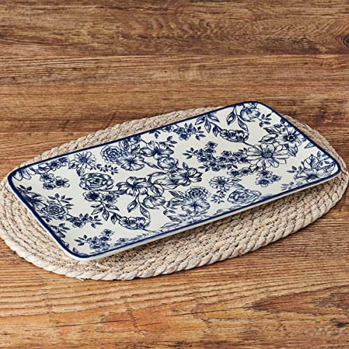 Pfaltzgraff Gabriela Blue Floral Rectangle Platter, 14.75 Inch