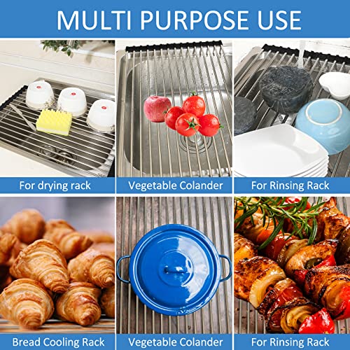 Ahyuan Roll up Dish Drying Rack Over The Sink Kitchen Roll up Sink Drying Rack Portable Dish Drainer Foldable Dish Drying Rack (Warm Gray, 17.8''X11.8'')