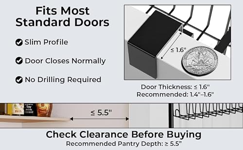 HOKOSFOKOS Over Door Organizer Storage - 8 Tier Black Metal Over the Door Pantry Organizer Heavy Duty Hanging Storage Rack, Behind Cabinet Shelves for Home, Kitchen, Bathroom, Closet, Pantry.