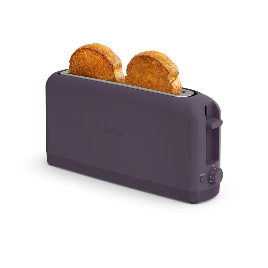 bella 2 Slice Slim Toaster, Fits-anywhere™ Kitchenware, 6 Setting Shade Control with Reheat & Cancel Buttons, Fits sourdough, 10” Long Slot, Anti Jam & Auto Shutoff, 900 Watt, Plum