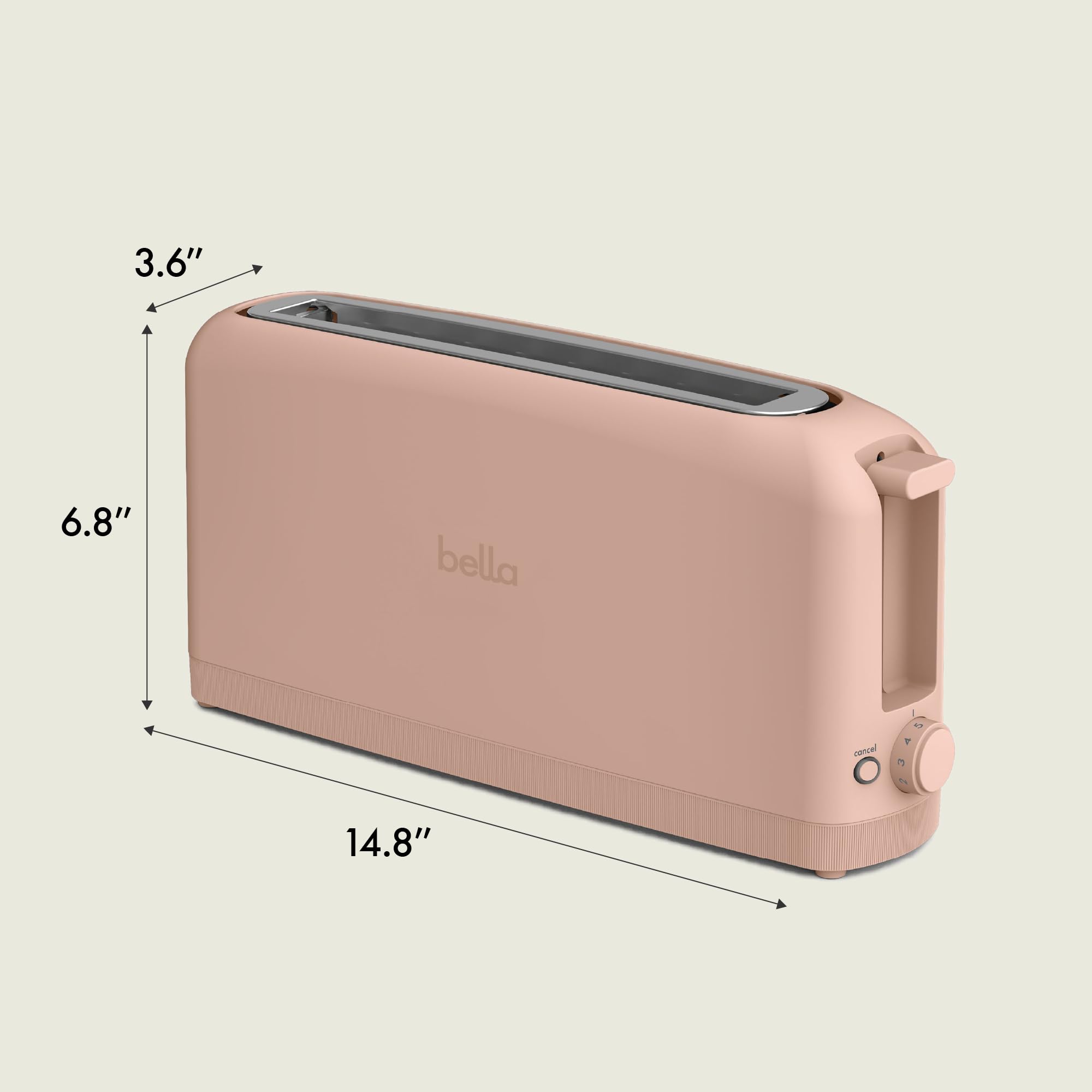 bella 2 Slice Slim Toaster, Fits-anywhere™ Kitchenware, 6 Setting Shade Control with Reheat & Cancel Buttons, Fits sourdough, 10” Long Slot, Anti Jam & Auto Shutoff, 900 Watt, Blossom