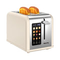 Mecity 2 Slice Touch Screen Toaster, 1.5" Wide Slot, Stainless Steel Smart Toaster for Bagels, Muffins, Waffles, Gluten-Free Breads, Defrost, Reheat, Timer, 120V 825W, Cream Color