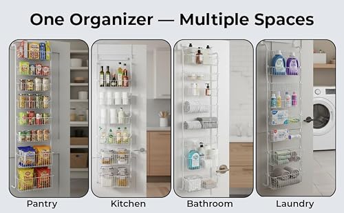 HOKOSFOKOS Over Door Organizer Storage - 6 Tier Black Metal Over the Door Pantry Organizer Heavy Duty Hanging Storage Rack, Behind Cabinet Shelves for Home, Kitchen, Bathroom, Closet, Pantry