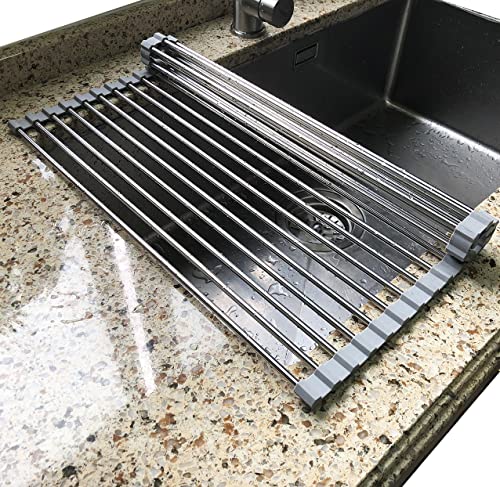 Tomorotec Roll Up Dish Drying Rack Over Sink, SUS304 Steel, 17.7x11.5,Gray