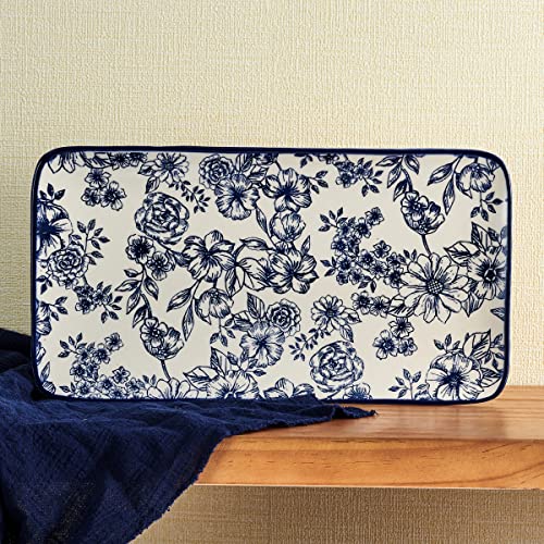 Pfaltzgraff Gabriela Blue Floral Rectangle Platter, 14.75 Inch