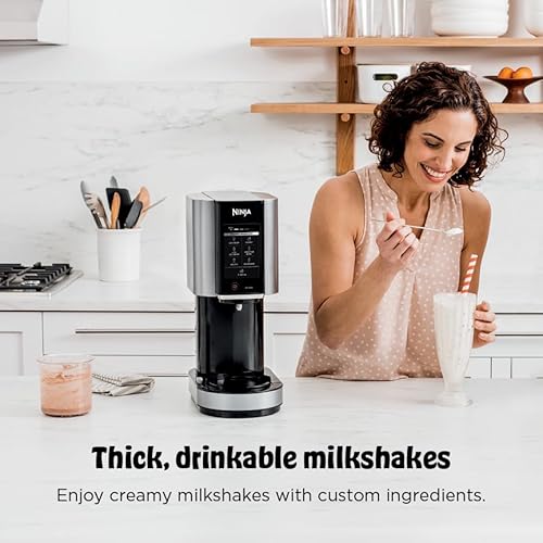 Ninja NC301 CREAMi Ice Cream Maker, for Gelato, Mix-ins, Milkshakes, Sorbet, Smoothie Bowls & More, 7 One-Touch Programs, with (2) Pint Containers & Lids, Compact Size, Perfect for Kids, Silver