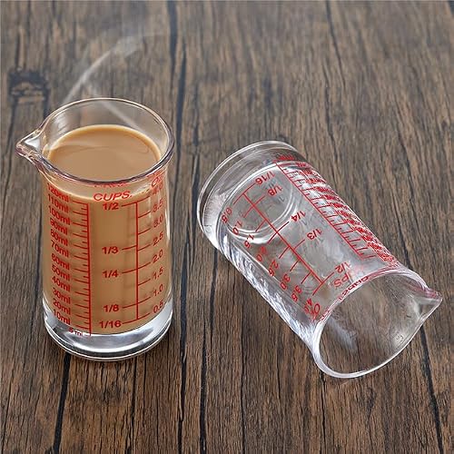 Ackers 4oz Glass Measuring Cup – Shot Glass with Ounce,Ml,Cups Markings for Kitchen & Bar(Red Line)