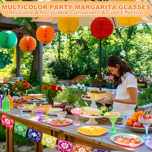 TURNMEON 60 Pack Multicolor Plastic Margarita Glasses 12 oz Disposable Cocktail Cups for Cinco De Mayo Decorations Fiesta Party Decorations Fun Taco Tuesday Mexican Themed Party Supplies