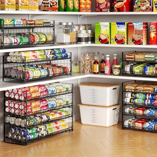 JKsmart 2-Tier Stackable Can Rack Organizer for Pantry Shelf, Extra-Long Can Holder for Kitchen Organization,Heavy Duty Can Dispenser for Canned Food Soup Goods up to 54 in Cabinet Storage, Black