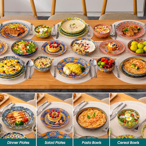 vancasso 24-Piece Dinnerware Sets,Plates & Bowls Sets Service for 6, Bohemian Porcelain Dishes Set for 6, Kitchen Dinner Set,Microwave & Dishwasher Safe, Scratch Resistant,Series KRVI