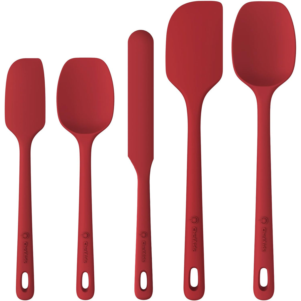 ChefAide 5 Pieces Silicone Spatula Set, Food Grade Rubber Spatula, Upgrade Strong Handle with Ergonomic Grip, Heat Resistant Up to 600°F for Nonstick Cookware, Cooking