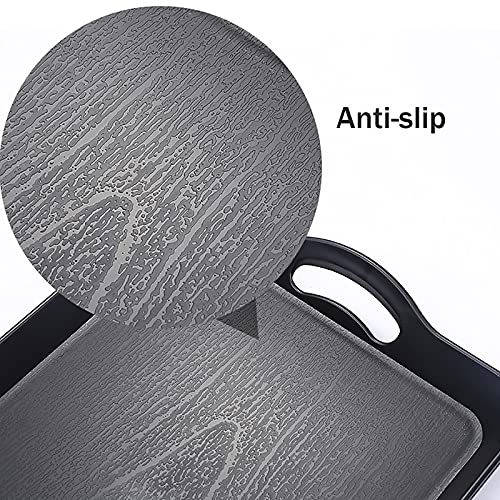 Cedilis 3 Pack Black Serving Trays with Handles,16 x 11IN Rectangular Non Skid Multi-Purpose Plastic OttomanTray for Restaurant, Parties, Coffee Table, Kitchen