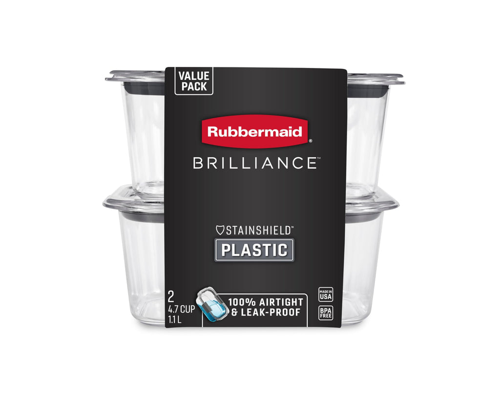 Rubbermaid Brilliance BPA-Free Food Storage Containers, Medium Deep, 4.7 Cup, 2-Pack, Airtight & Leak-Proof, Microwave & Dishwasher Safe