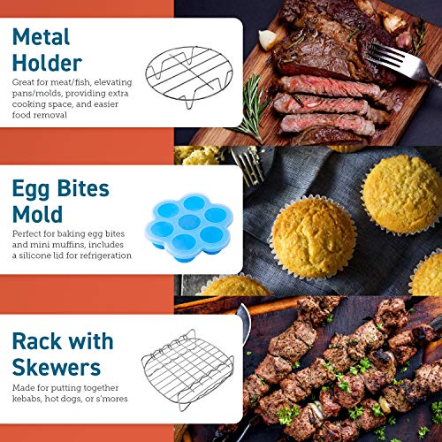 COSORI Air Fryer Accessories, Set of 6 Perfect for Most 5.0 Qt and Larger Ovens, Cake & Pizza Pan, Metal Holder, Rack & Skewers, etc, BPA Free, Nonstick, Dishwasher Safe, 5.8 QT, Black