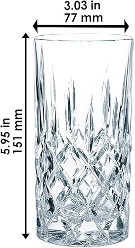Nachtmann Noblesse 13 oz Crystal Glass Long Drink, Set of 4 – 6" Cut Crystal Lead-Free Highball Glasses for Cocktails, Sparkling Drinks & Beverages – Machine-Made Barware for Tabletop Use
