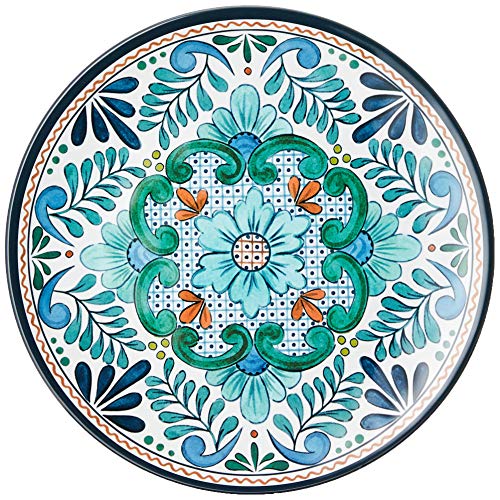 Talavera Melamine 12-Piece Dinnerware Set – Multicolored Plates and Bowls for 4, Spanish Tile-Inspired, Durable, Lightweight, Shatterproof, Dishwasher Safe, Indoor Outdoor Tableware