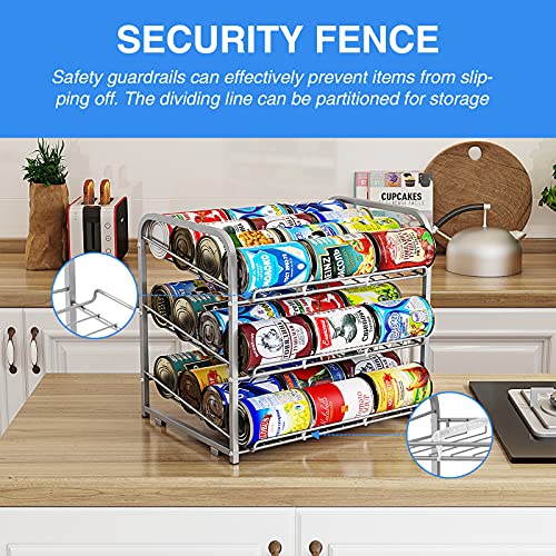 AIYAKA Can Rack Organizer, 3 Tier Stackable Can Storage Dispenser,for Food Storage, Kitchen Cabinets or Pantry, Storage for 36 Cans, Silver