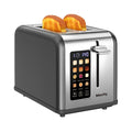 Mecity 2 Slice Touch Screen Toaster, 1.5" Wide Slot, Stainless Steel Smart Toaster for Bagels, Muffins, Waffles, Gluten-Free Breads, Defrost, Reheat, Timer, 120V 825W, Grey Pearl
