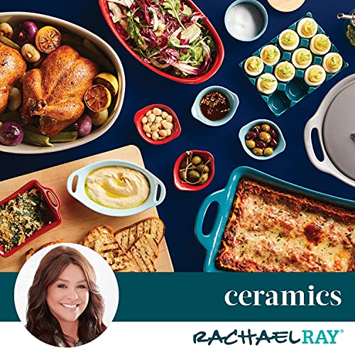 Rachael Ray Solid Glaze Ceramics Casserole Bakeware/Baker Set with Shared Lid, 3 Piece, Agave Blue
