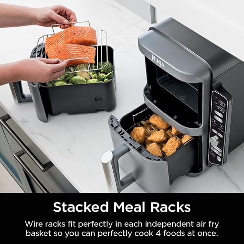 Ninja DoubleStack XL 2-Basket Air Fryer, Smart Cook System, DoubleStack Technology Cooks 4 Foods at Once, 10 QT, 6-in-1, Air Fry, Broil, Bake, Easy Meals, Easy Clean,Grey, SL401 (Renewed)