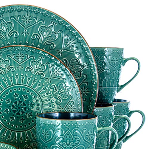 Elama Sea Foam Mozaic 16 Piece Round Stoneware Dinnerware Set in Sea Green