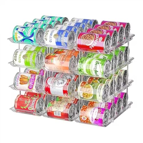 Attelite Can Organizer for Pantry, 3 Sets 4 Tiers Can Storage Organizer Pantry,Soda Can Organizer for Fridge 48 Cans Rack Automatic Rolling Stackable Canned Food Organizer,Clear