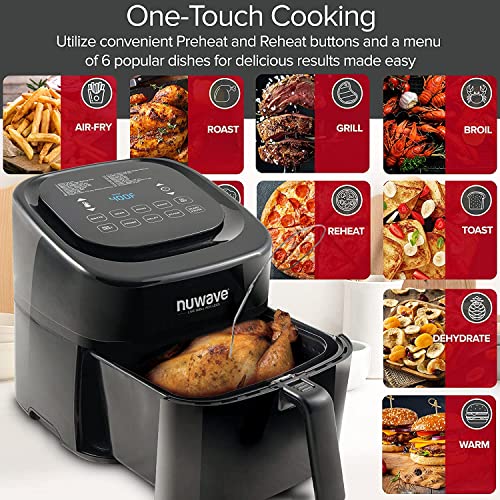 Nuwave Brio 6-Quart Healthy Digital Smart Air Fryer with Probe One-Touch Digital Controls, Advanced Cooking Functions, Removable Divider Insert & Grill Pan (NEW ACCESSORY),Black