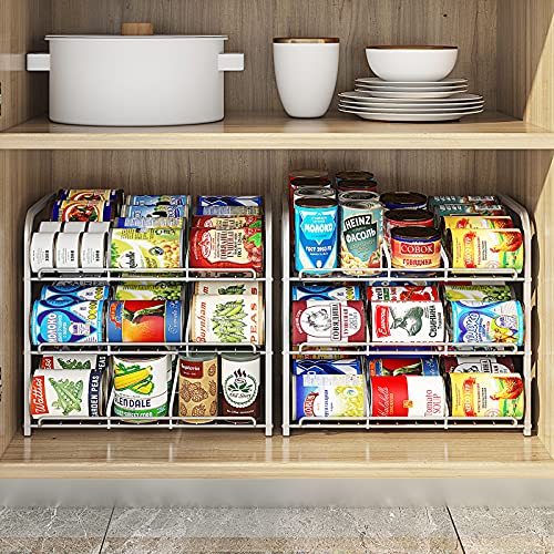 AIYAKA Can Rack Organizer, 3 Tier Stackable Can Storage Dispenser,for Food Storage, Kitchen Cabinets or Pantry, Storage for 36 Cans, Silver