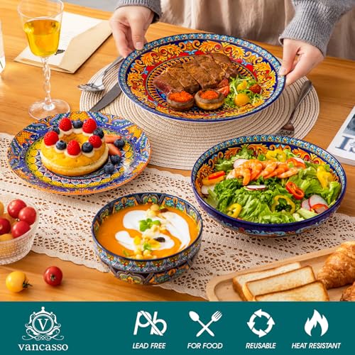 vancasso 24-Piece Dinnerware Sets,Plates & Bowls Sets Service for 6, Bohemian Porcelain Dishes Set for 6, Kitchen Dinner Set,Microwave & Dishwasher Safe, Scratch Resistant,Series KRVI