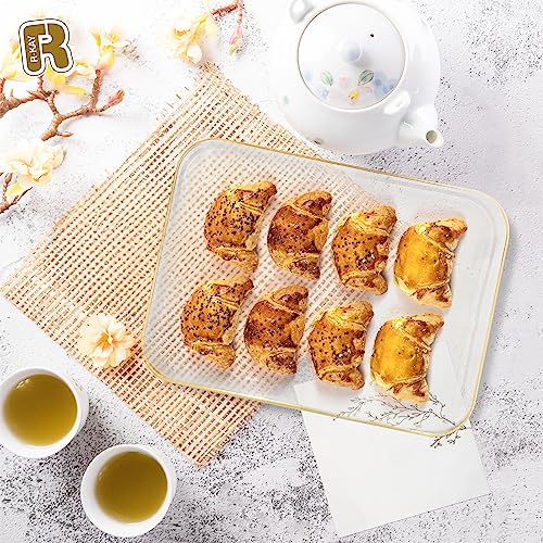 3 Pack Plastic Serving Trays for Party - Gold Serving Tray 8 x 11 Inch - Heavy Duty Dessert Trays for Food - Rectangular Party Serving Trays for Entertaining - Clear Cookie Platters