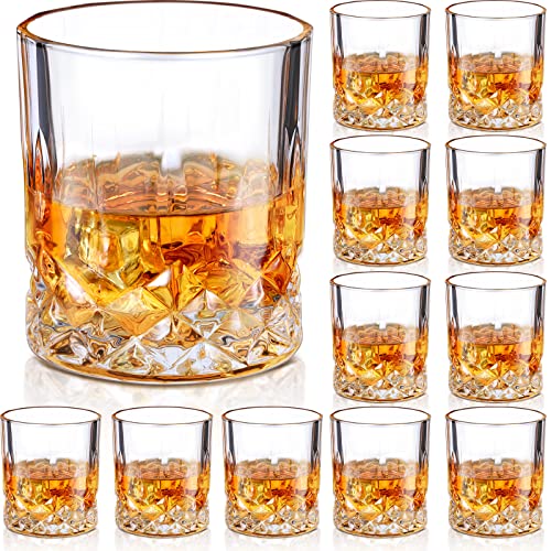 Mimorou 12 Pack Whiskey Glasses 10 oz Old Fashioned Glasses in Bar and Party Bourbon Glass, Rocks Glass, Cocktail Liquor Whiskey Lover Gift Christmas Gifts for Men, Dad, Father(Elegant)