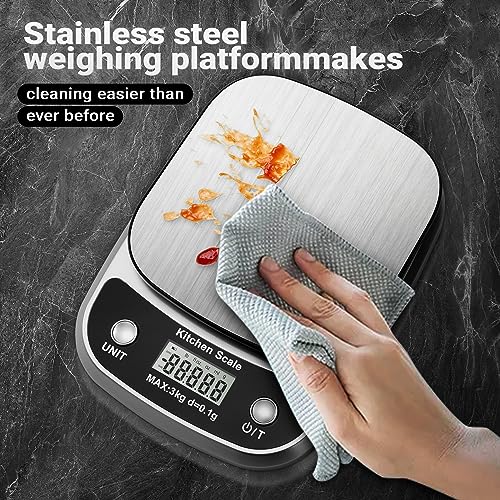 GRAM PRES Food Kitchen Scale Digital Weight Grams and Oz，Professional Small Digital Kitchen Food Scales 3kg/0.1g for Weight Loss