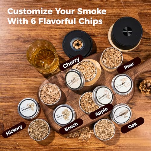 Electric Whiskey Smoker Kit, Rechargeable Cocktail Smoker with 6 Wood Chips, Flameless Heating System, Old Fashioned Drink Smoker Kit, Bourbon Whiskey Gifts for Men,Dad,Husband