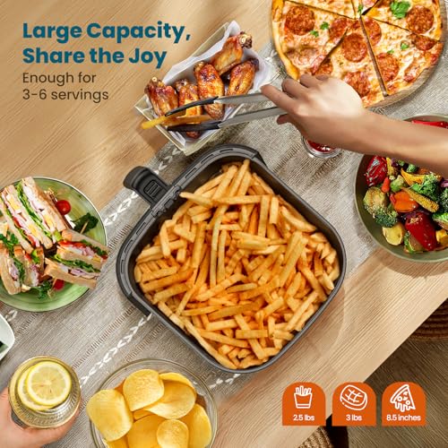 Nuwave Brio 10-in-1 Air Fryer, 6 QT Airfryer Capacity with Smart Probe, Roast Grill Bake for Fast Meals, One-Touch Digital Controls, Powerful 1800W Fryer, 100 Recipes, Removable Divider & Grill Pan