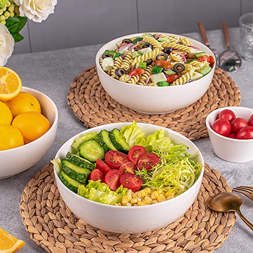DELLING 60 Oz Large Serving Bowls Set of 3, 8 Inch White Ceramic Mixing Bowls - Soup Salad Pasta Ramen Bowls for Kitchen, Microwave Dishwasher Safe, Porcelain