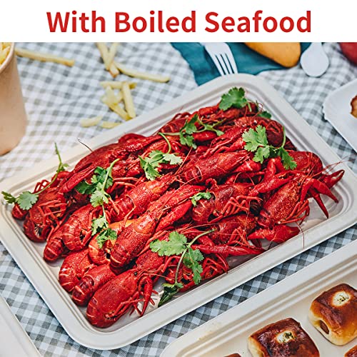 bloomoon 50 Pack 14 Inch Disposable Food Trays, Large Paper Plates 14 inch Crawfish Trays BBQ Plates Disposable Platters Trays for Party, Seafood Boil Party Supplies