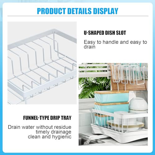 7 code Large Dish Drying Rack, 2-Tier Dish Racks for Kitchen Counter, Detachable Large Capacity Dish Drainer Organizer with Utensil Holder, Dish Drying Rack with Drain Board, White - My Kitchen Products