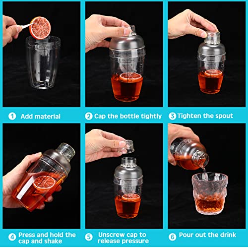 7 Pcs Plastic Cocktail Shaker Set Drink Mixer with Mark Clear Drink Cocktail Shaker and Measuring Jigger Set Ounce Cup Clear for Bar Party Home Use Wine Bar(11.8oz) - My Kitchen Products