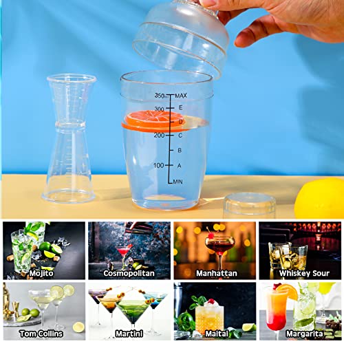 7 Pcs Plastic Cocktail Shaker Set Drink Mixer with Mark Clear Drink Cocktail Shaker and Measuring Jigger Set Ounce Cup Clear for Bar Party Home Use Wine Bar(11.8oz) - My Kitchen Products